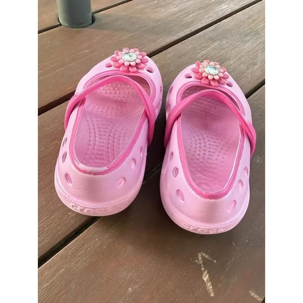 Crocs Kids Girls Keeley Springtime Embellished Mary Jane Flats Shoes Pink C6